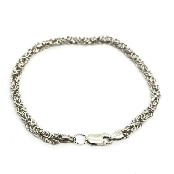 VINTAGE ITALY 925 Solid Sterling Silver Byzantine Link Bracelet Dainty Classic - Picture 4 of 12